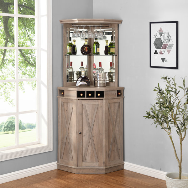 Sand & Stable Home Source Mahogany Corner Bar Unit With BuiltIn Wine Rack And Lower